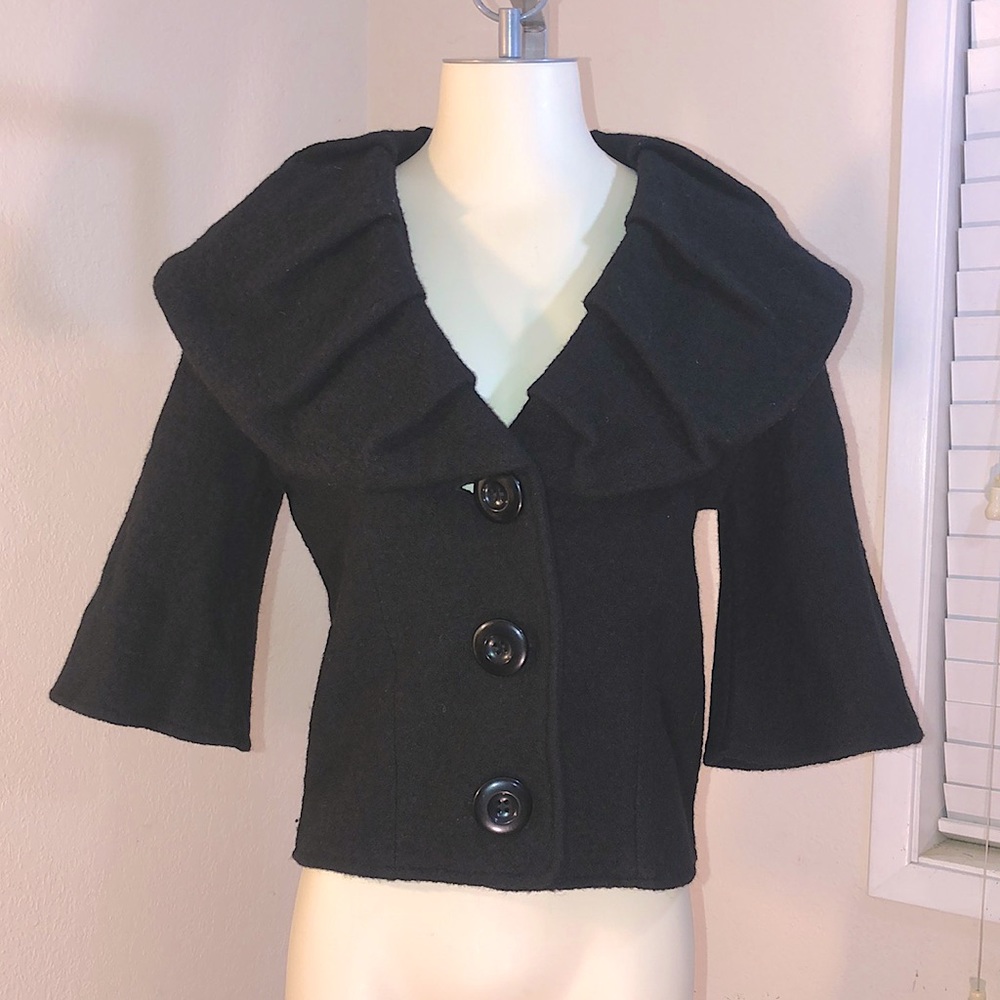 Lisa International Black Ruffled Jacket Coat